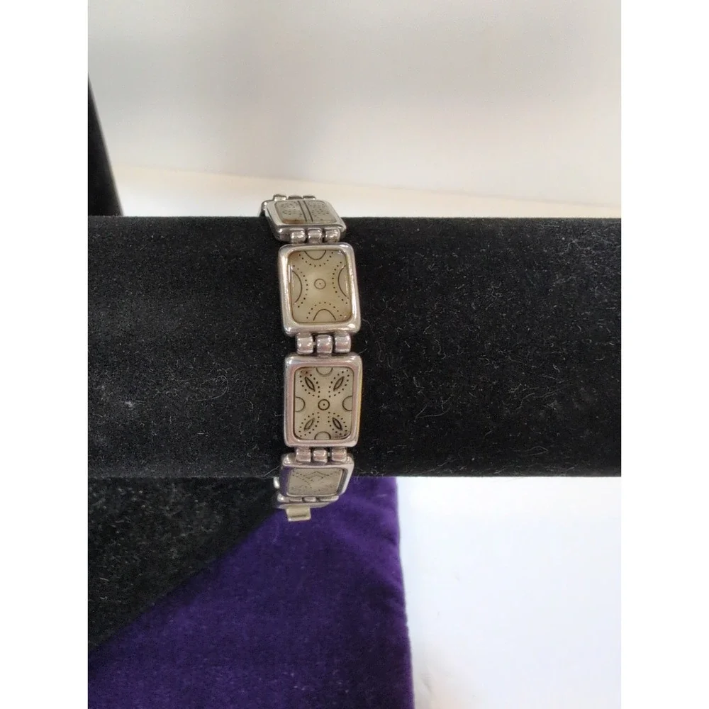 Brighton Bracelet rectangular panels w/ engraved geometric and dotted motifs.